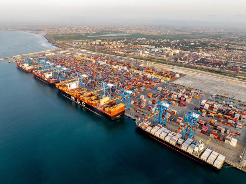 Port of Tema, Ghana — harbour with ships being loaded