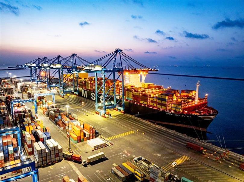 Port of Tema, Ghana — harbour with ships being loaded